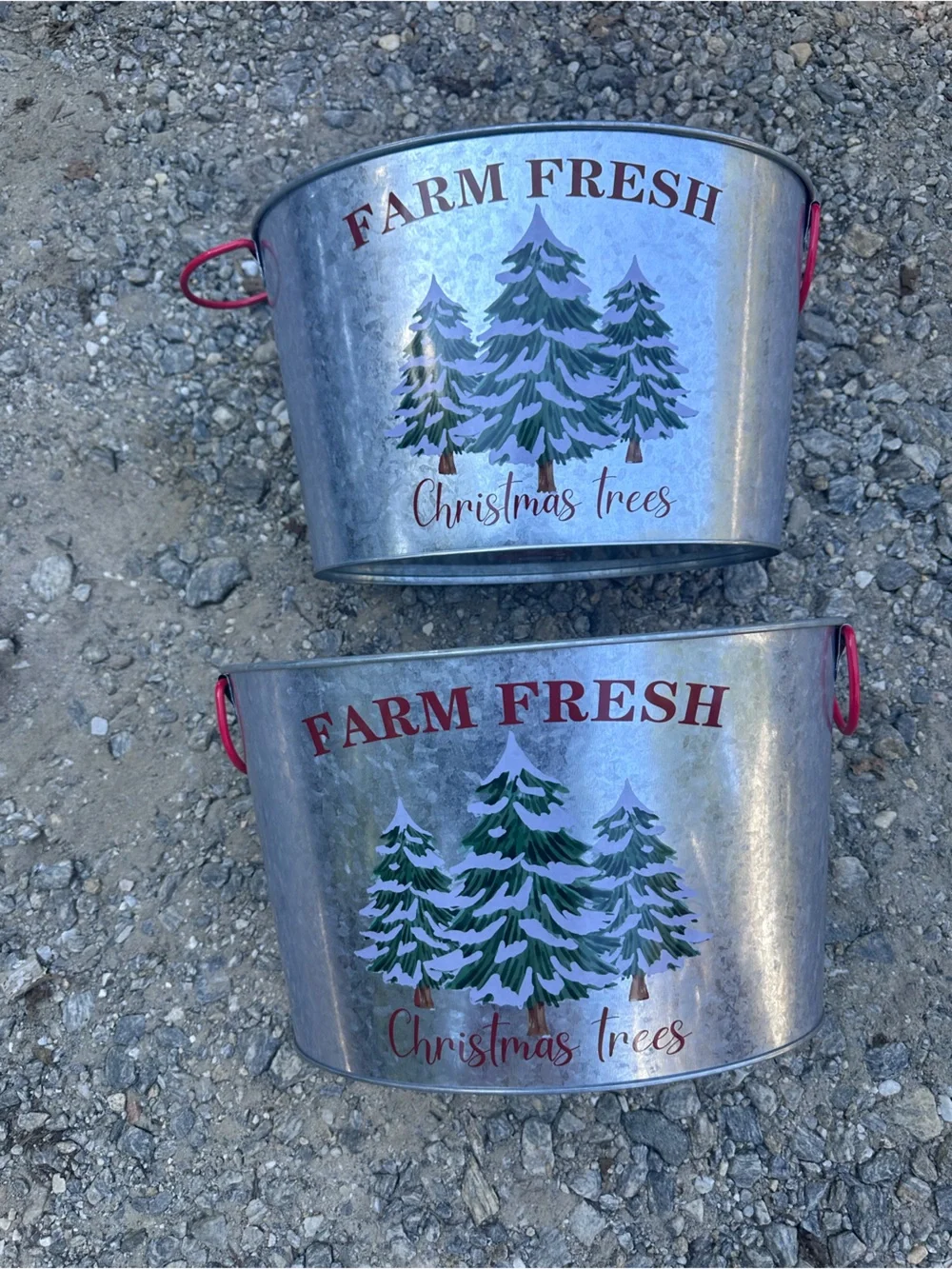 Farm Fresh Christmas Trees Galvanized Metal Holiday Buckets - Red & Green